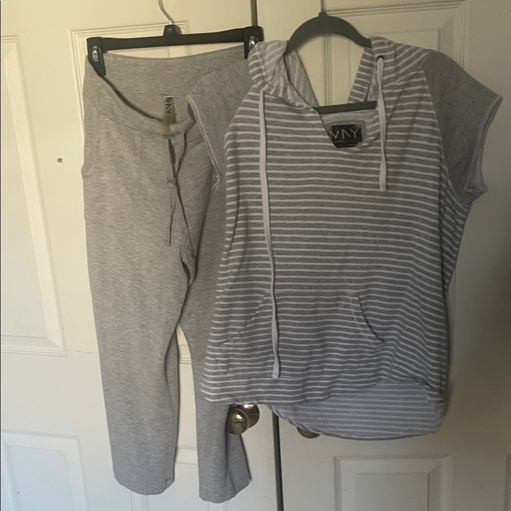 Gray Striped Hoodie and Pants Set Marc New York Andrew Marc